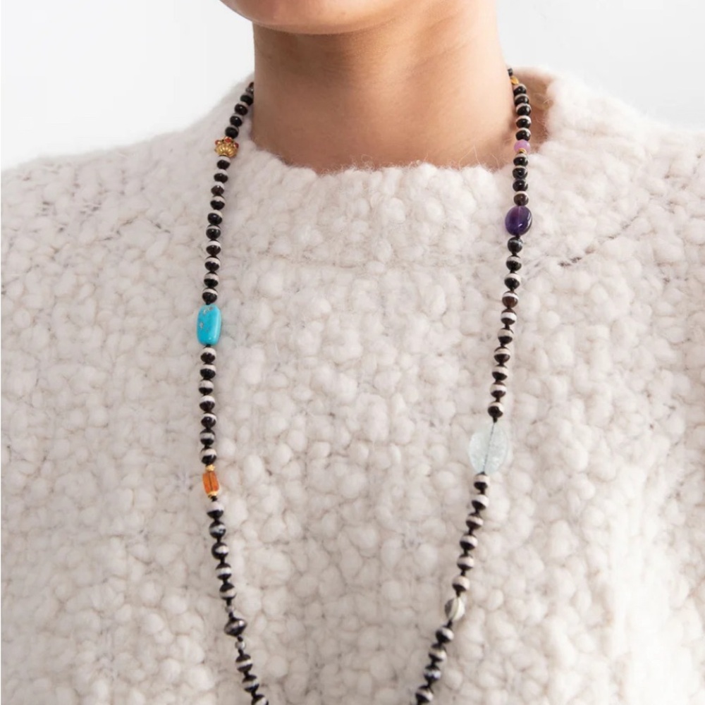 Ileana makri Elegant brown and Colorful Beaded Necklace 80cm